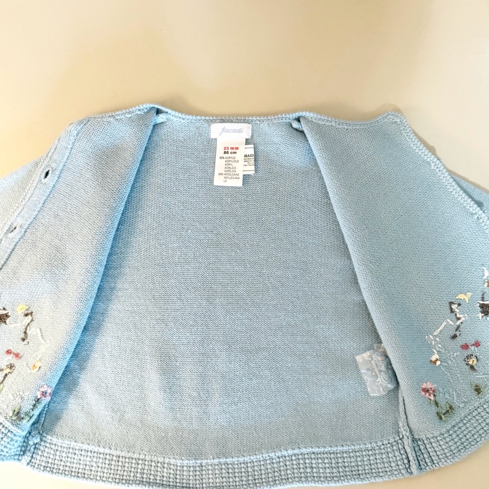 Vintage Jacadi NWOT Girls Wool Blend Blue Cardigan size 18-24 months Embroidered - Picture 12 of 14